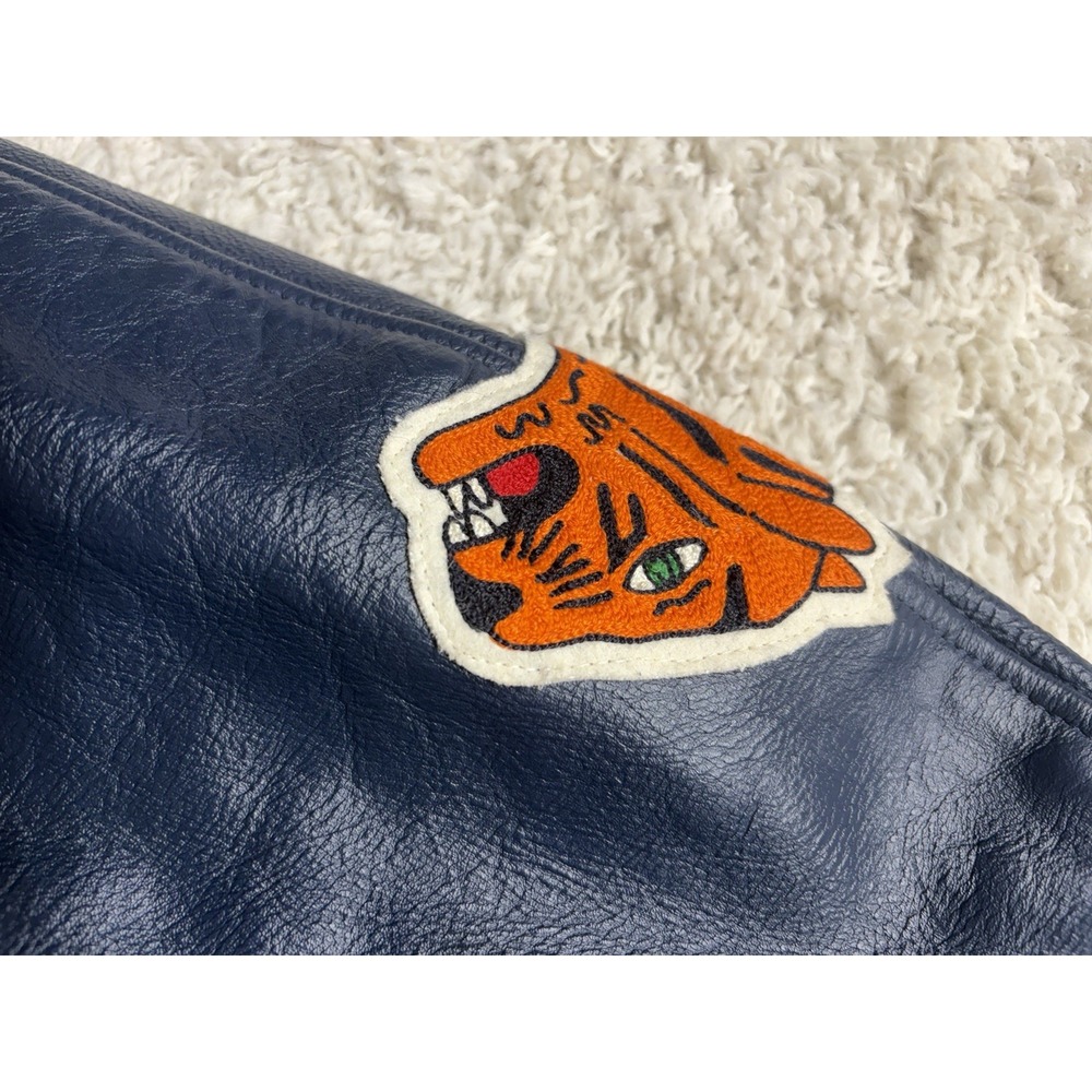Vintage Letterman Tigers Liberty Navy Blue Wool Leather Jacket Men's Large - Picture 2 of 9